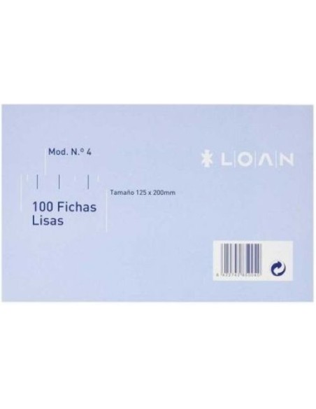 PAQ 100 FICHAS LISAS Nº4 125X20CM LOAN